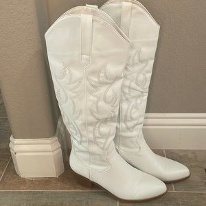 Women’s tall white cowboy boots